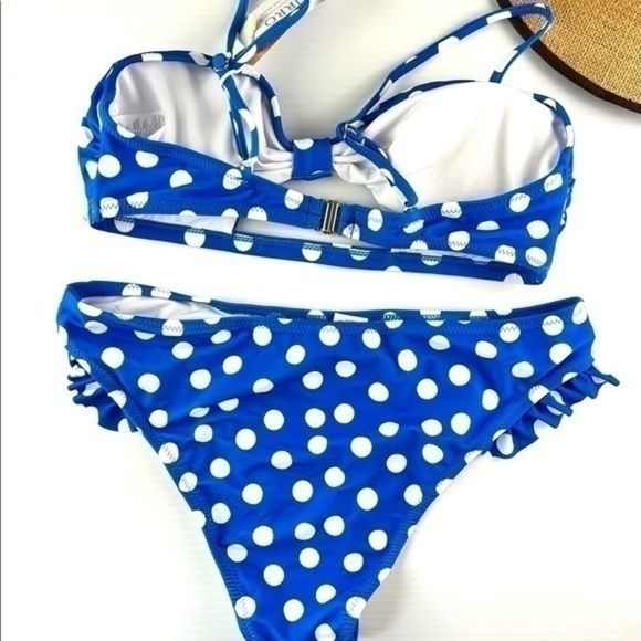Phurro womens medium blue white polka dot ruffle bikini set - Picture 4 of 6